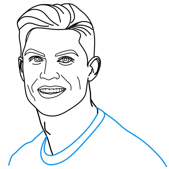 Hướng dẫn cách vẽ chân dung của Cristiano Ronaldo – một cầu thủ bóng đá nổi tiếng đơn giản và đẹp cho bé - Bước 6