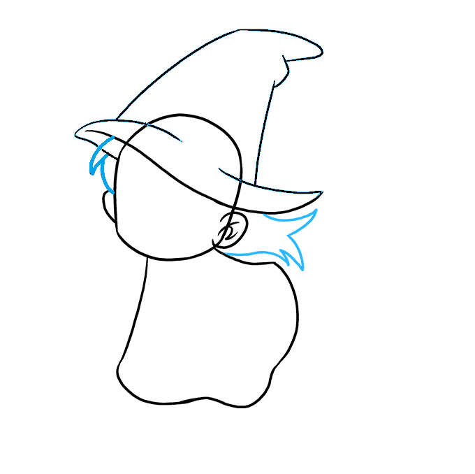 Hướng dẫn cách vẽ phù thủy đang cưỡi chổi bay thật đơn giản cho bé - Bước 5