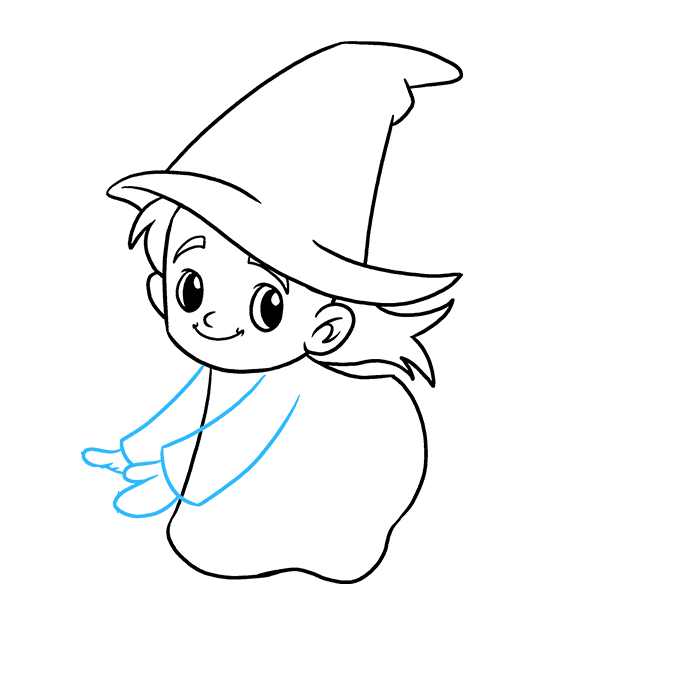 Hướng dẫn cách vẽ phù thủy đang cưỡi chổi bay thật đơn giản cho bé - Bước 7