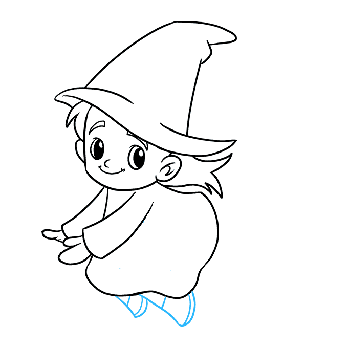 Hướng dẫn cách vẽ phù thủy đang cưỡi chổi bay thật đơn giản cho bé - Bước 8