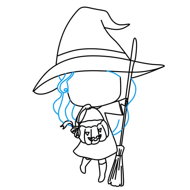 Hướng dẫn vẽ phù thủy đáng yêu , dễ thương cho bé - Bước 7