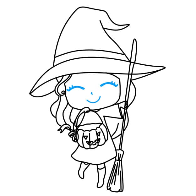Hướng dẫn vẽ phù thủy đáng yêu , dễ thương cho bé - Bước 8
