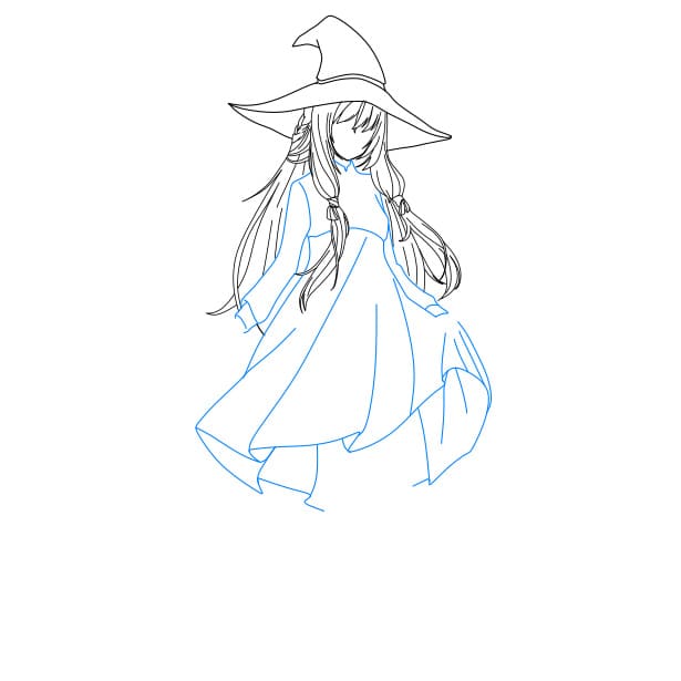 Hướng dẫn vẽ cô bé phù thủy xinh đẹp cho bé - Bước 4