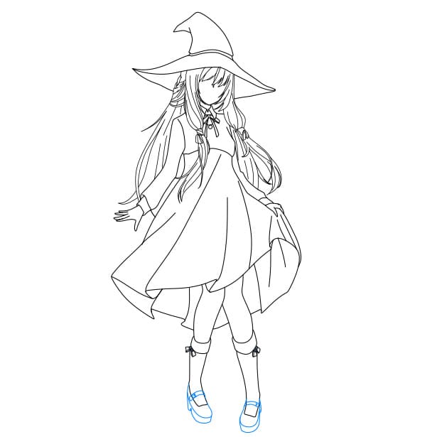 Hướng dẫn vẽ cô bé phù thủy xinh đẹp cho bé - Bước 7