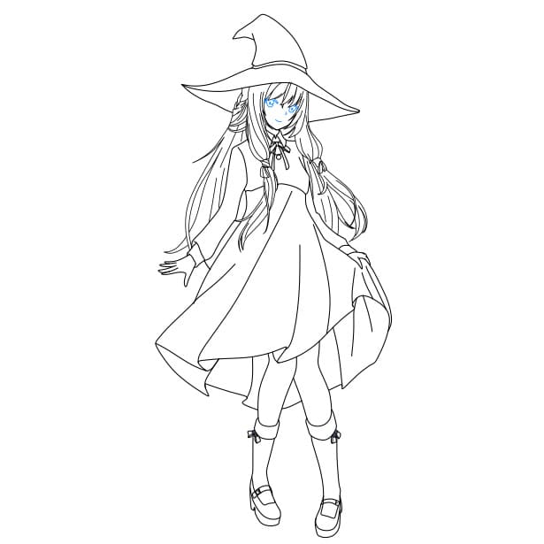 Hướng dẫn vẽ cô bé phù thủy xinh đẹp cho bé - Bước 8