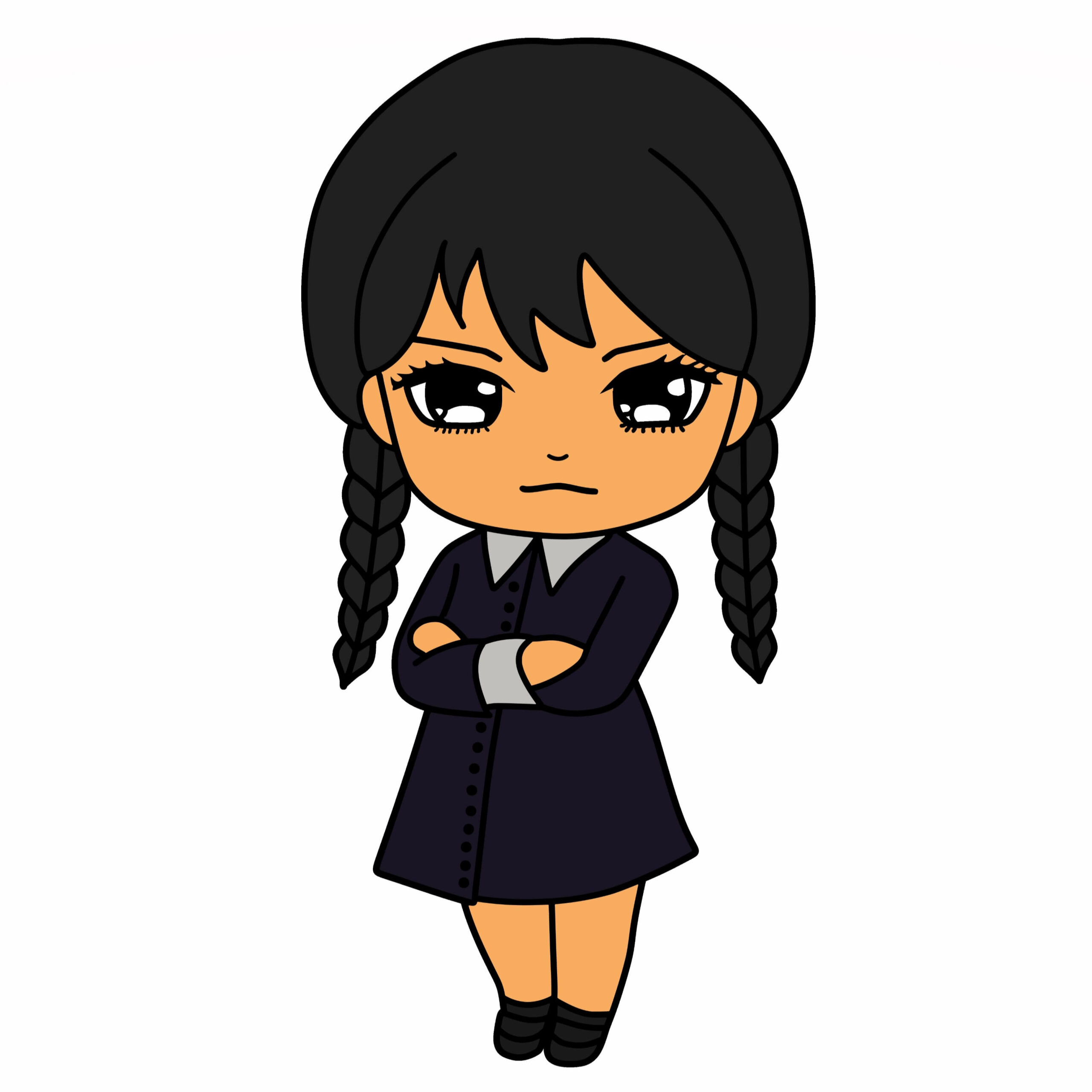 Hướng dẫn vẽ Wednesday addams phong cách chibi. - Bước 10
