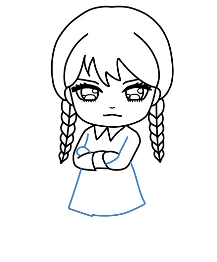 Hướng dẫn vẽ Wednesday addams phong cách chibi. - Bước 7