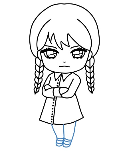 Hướng dẫn vẽ Wednesday addams phong cách chibi. - Bước 9