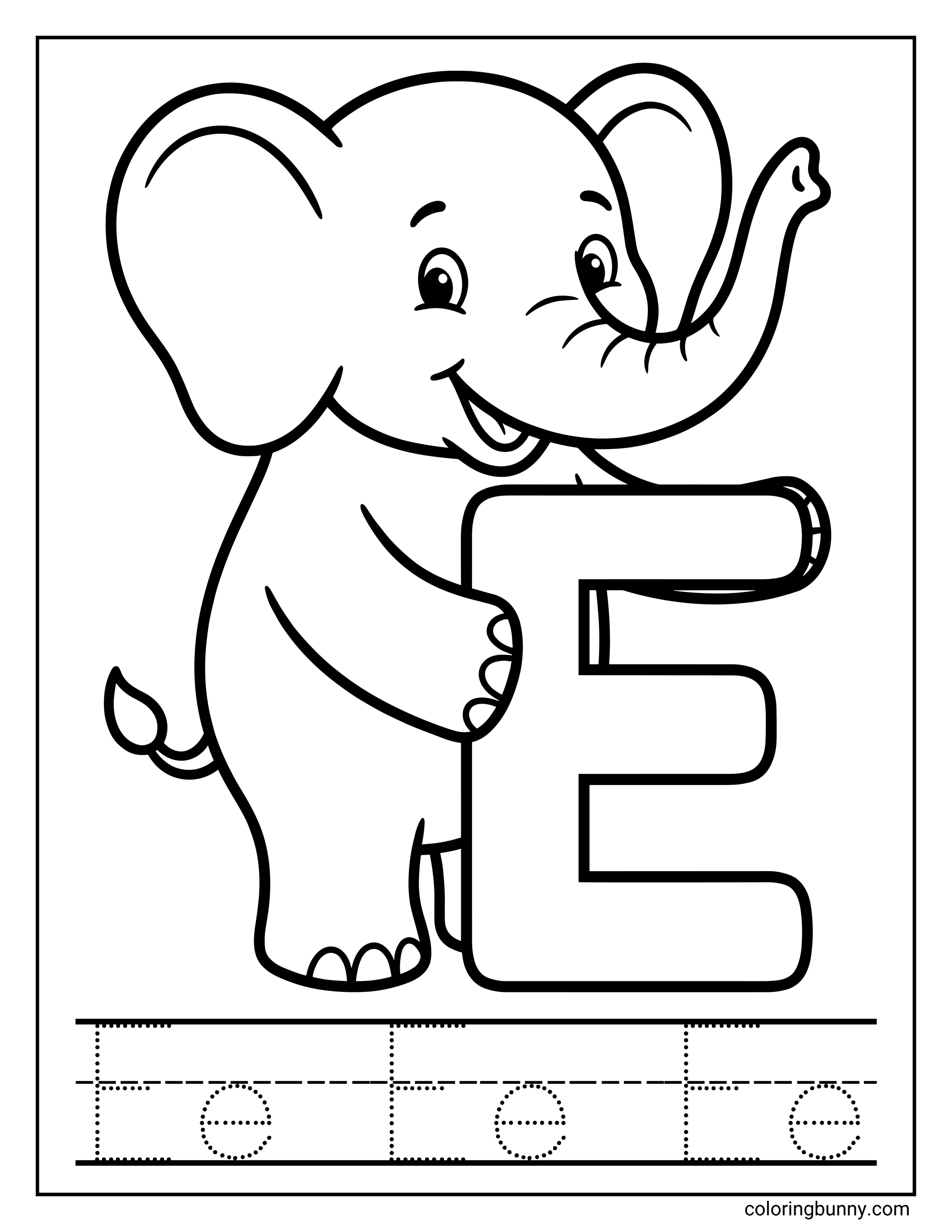 Trang Tô Màu Chữ E Lớn Chủ Đề Voi
