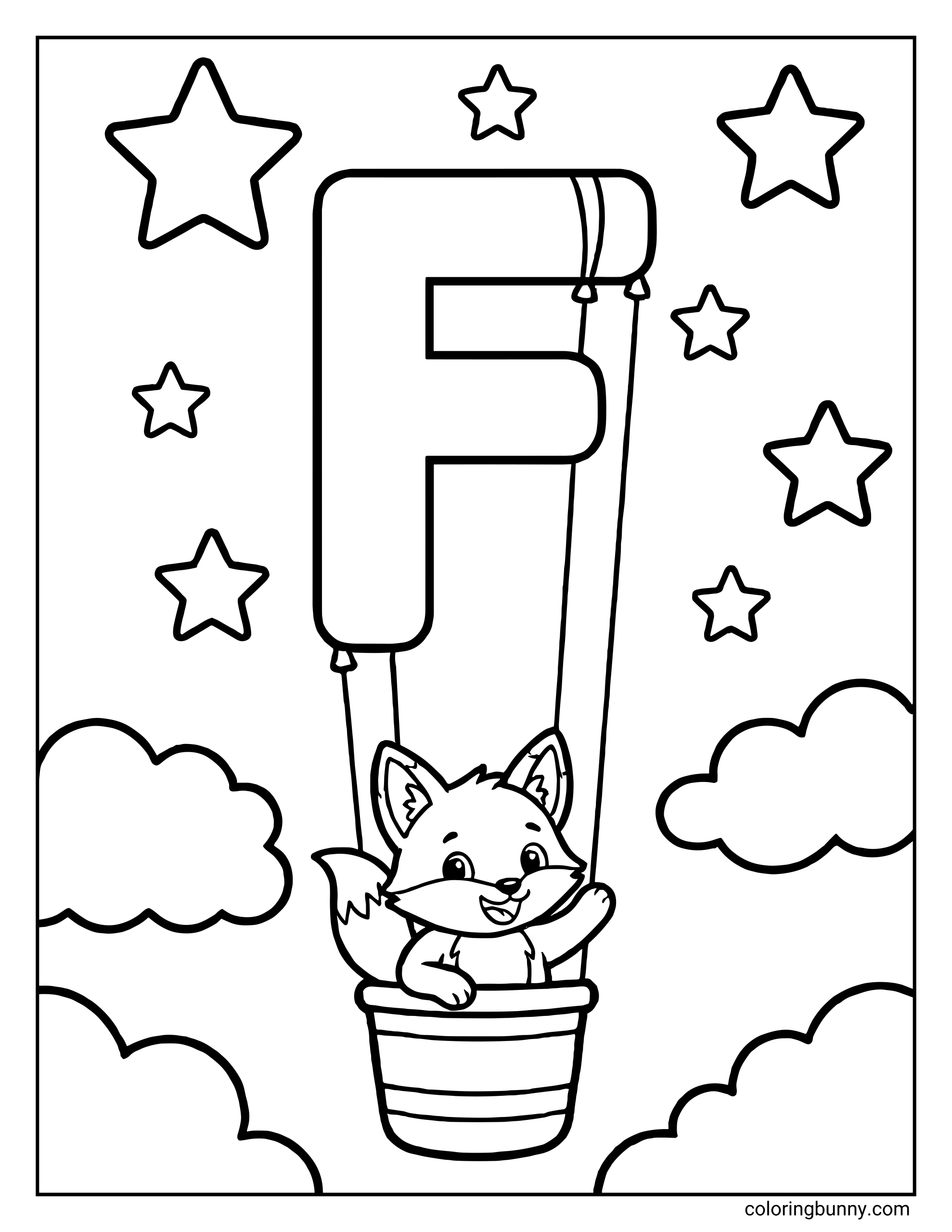 Chữ F Khinh Khí Cầu Chủ Đề Cáo - Trang Tô Màu