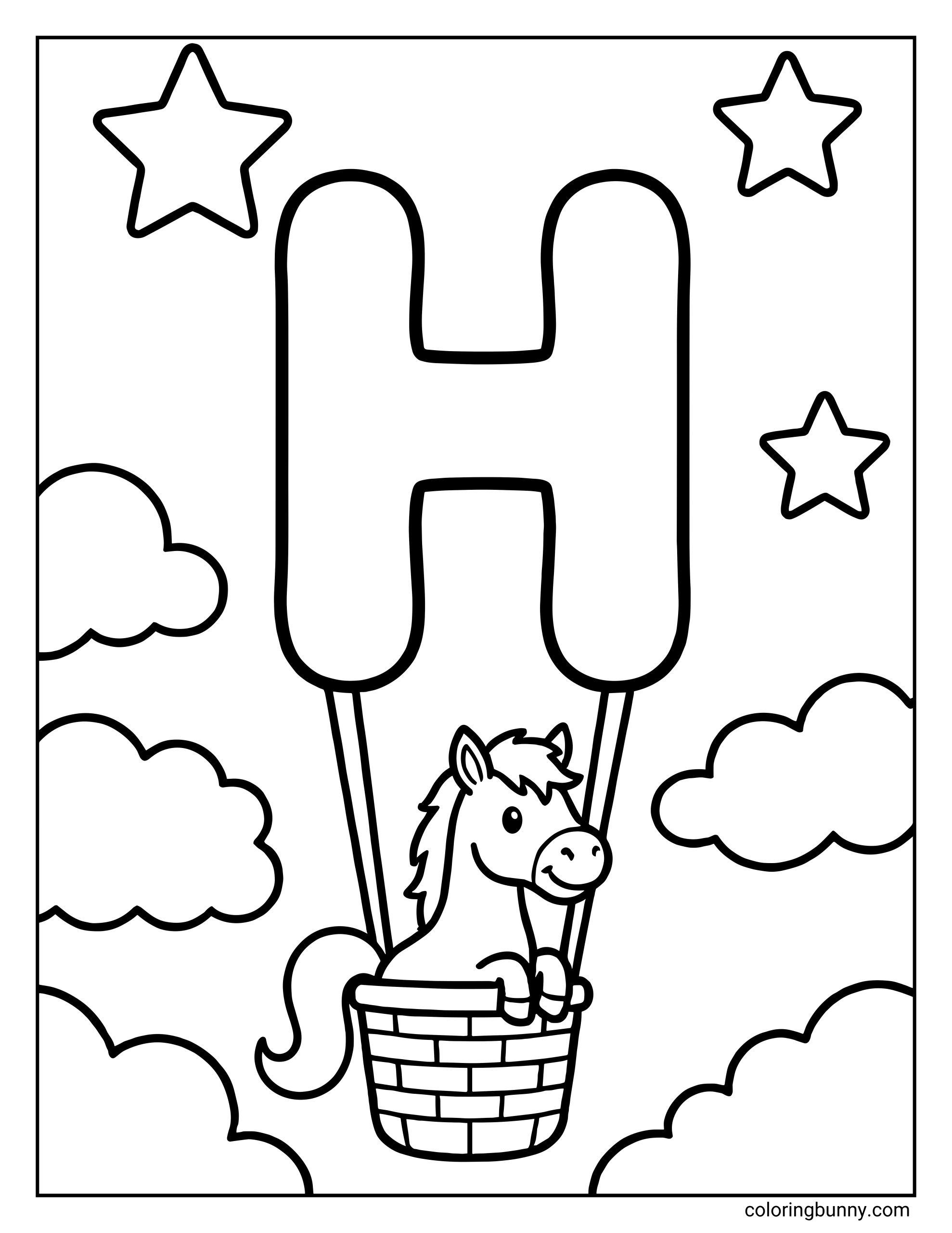 Chữ H Khinh Khí Cầu Ngựa - Trang Tô Màu