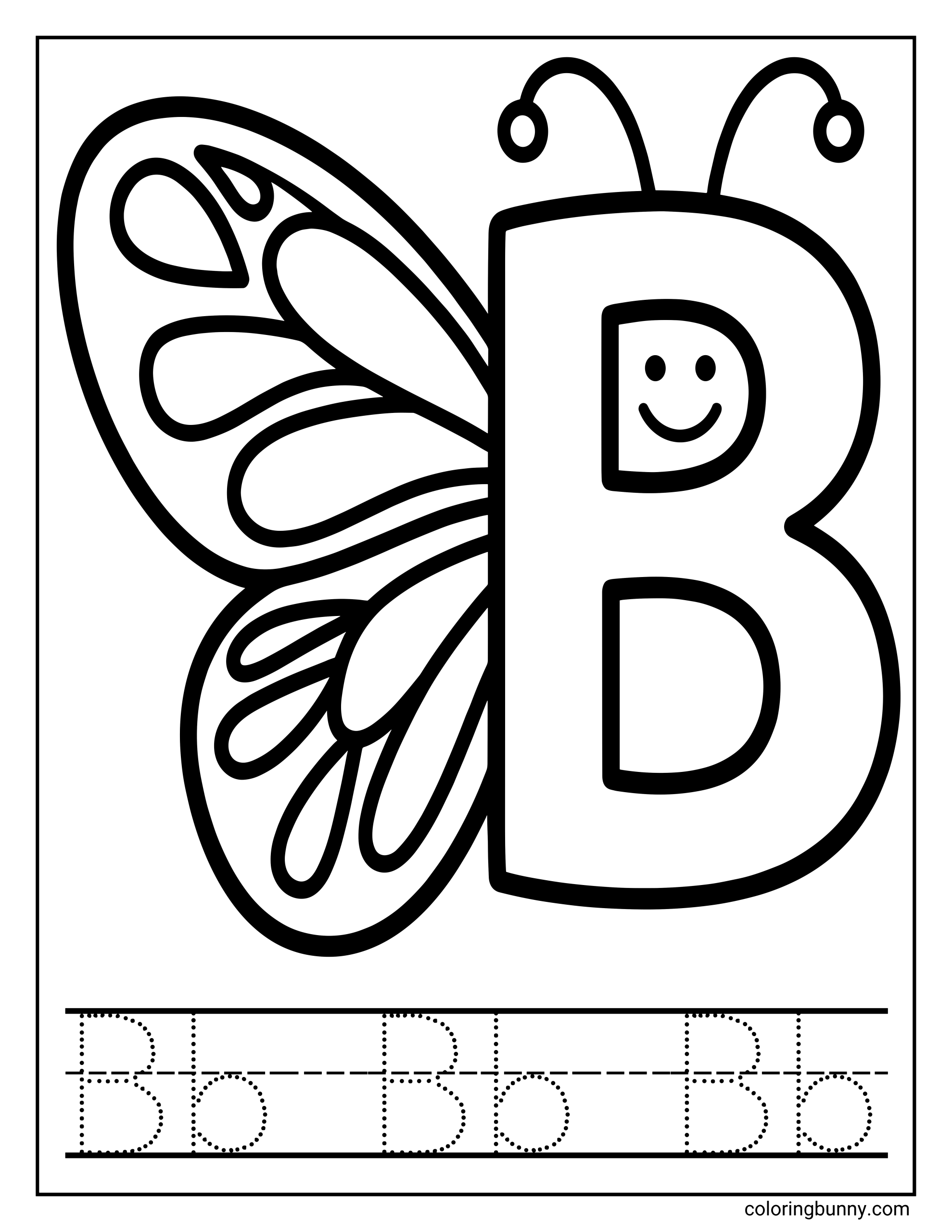 Trang Tô Màu Bướm Chữ B Lớn Đơn Giản