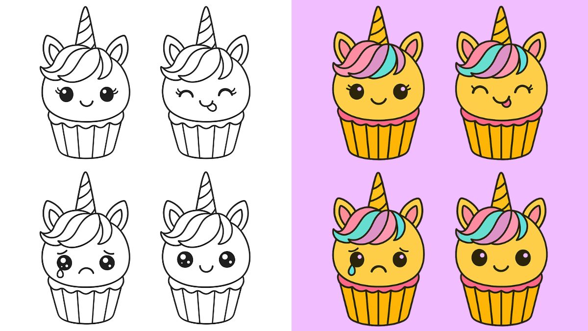 Trang Tô Màu Bánh Kỳ Lân và Bánh Cupcake