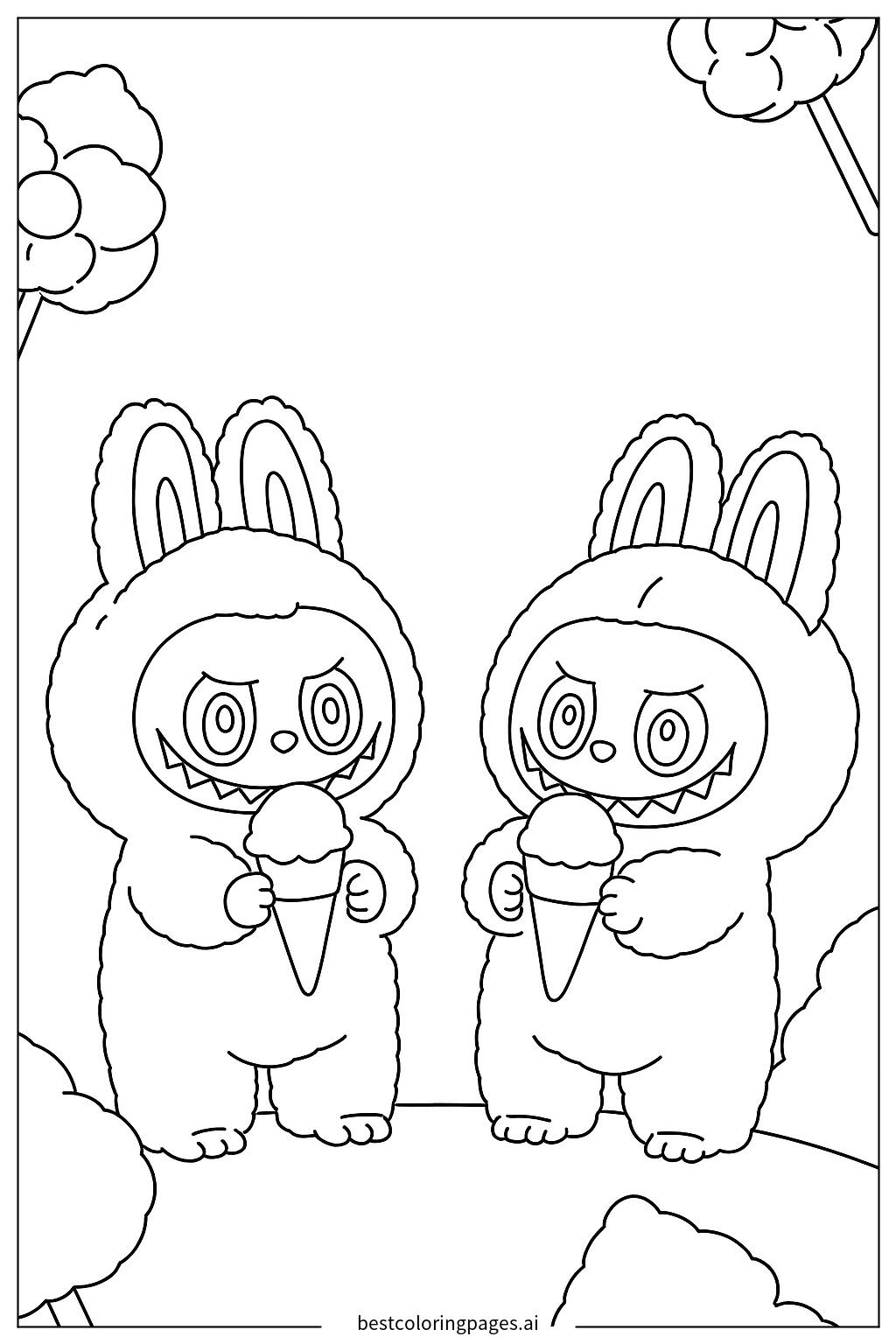 Bunny monsters eating ice cream