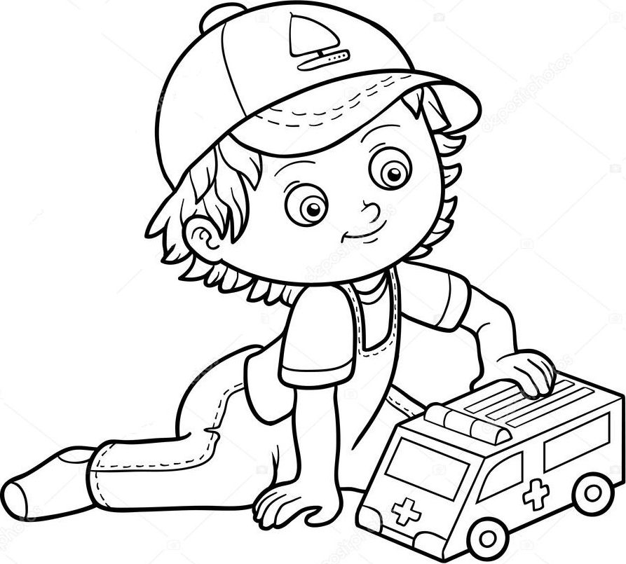 cậu bé chơi xe cứu thương