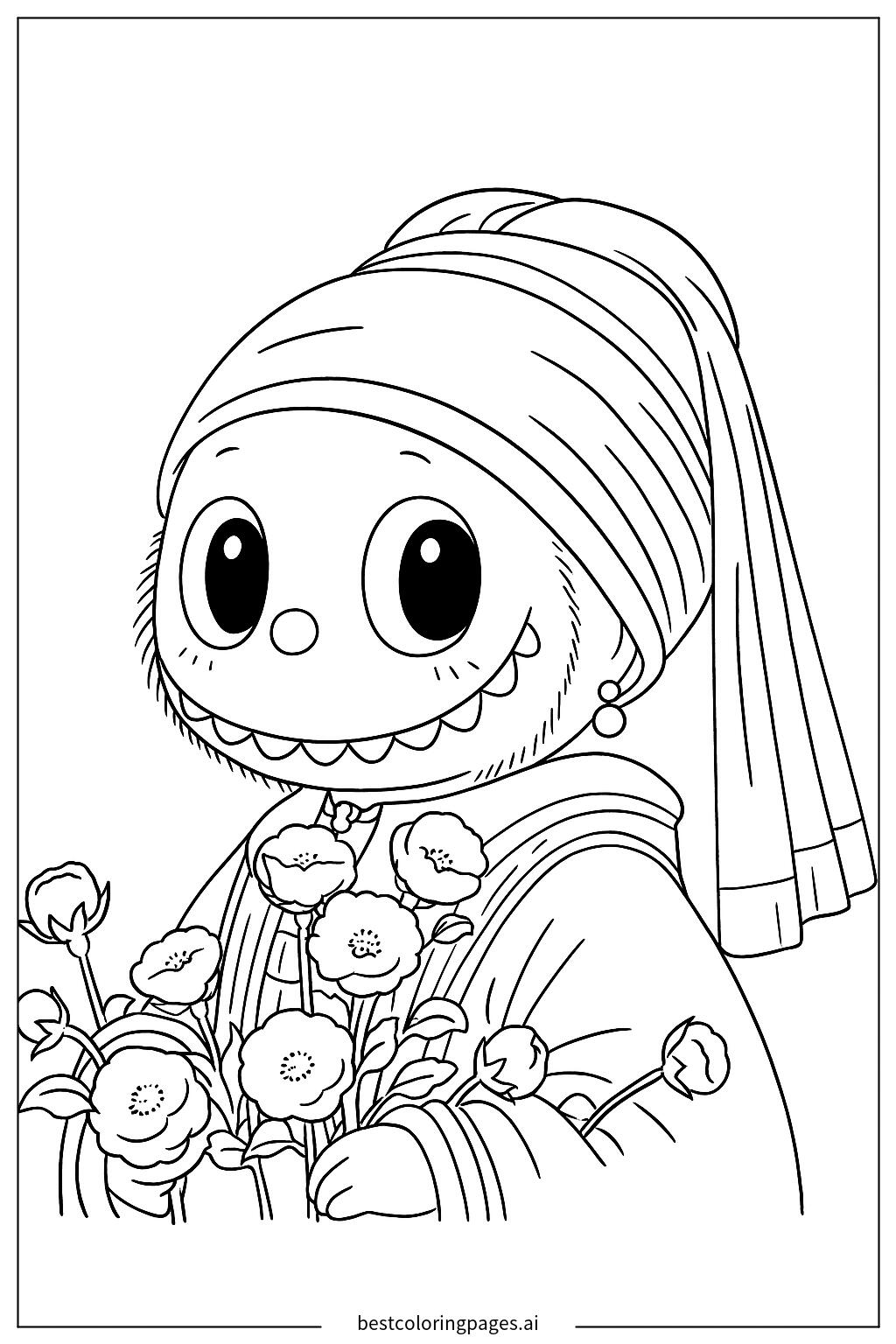 Labubu holding flowers