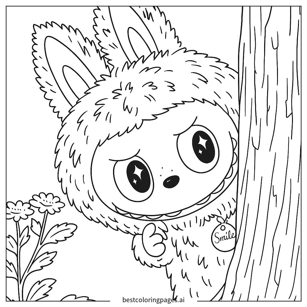 Labubu peeking playfully