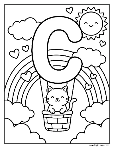 Trang Tô Màu Chữ C Khinh Khí Cầu Mèo