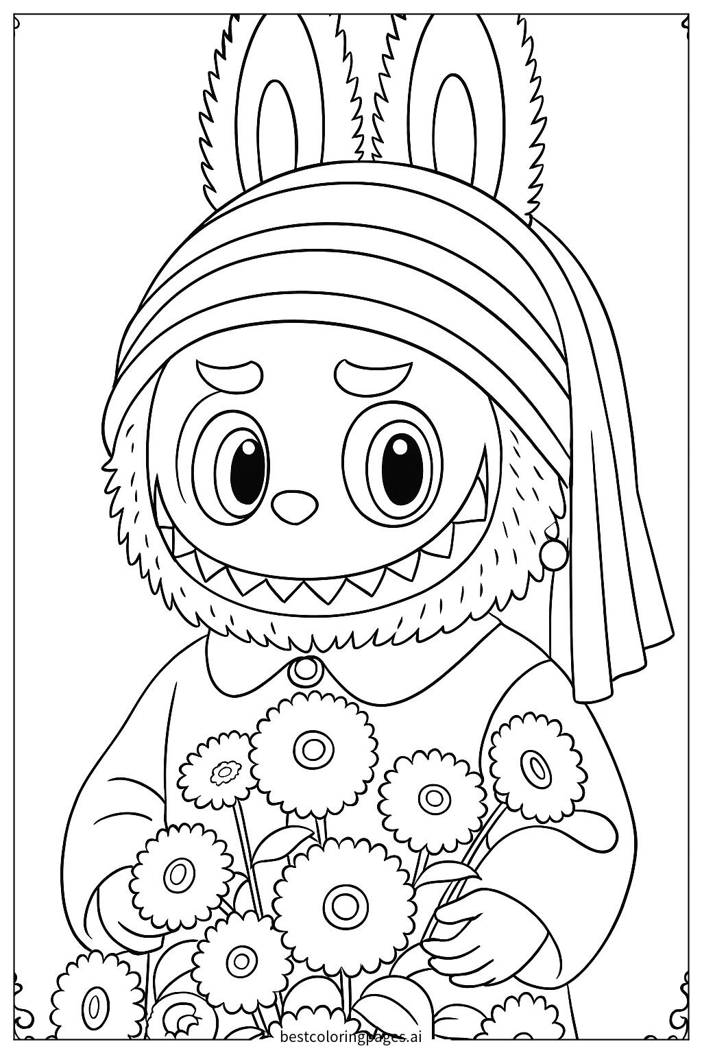 The mischievous labubu with flowers