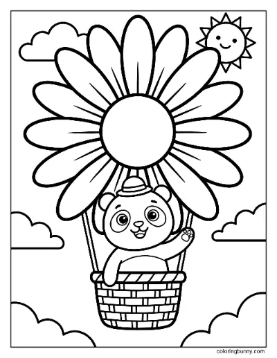 Trang Tô Màu Gấu Panda Trong Khinh Khí Cầu Hoa