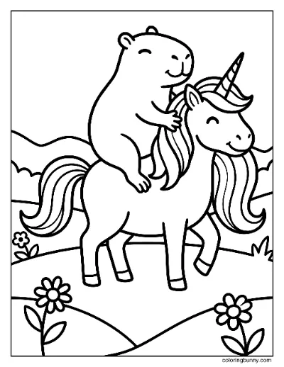 Trang Tô Màu Capybara Cưỡi Kỳ Lân