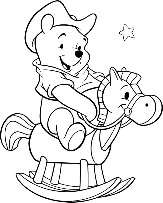 chú gấu pooh cưỡi ngựa gỗ