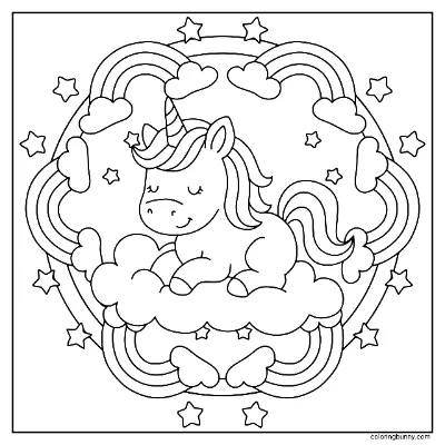 Trang Tô Màu Mandala Kỳ Lân Cầu Vồng