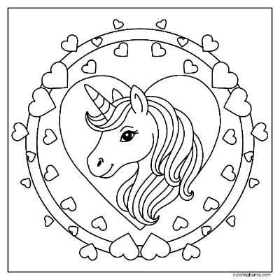 Trang Tô Màu Mandala Kỳ Lân Trái Tim