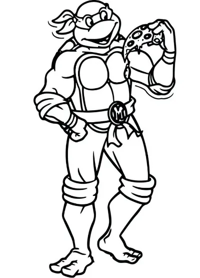 ninja rùa cầm miếng pizza