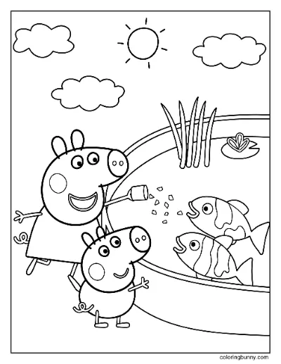 Peppa Pig và George Cho Cá Ăn