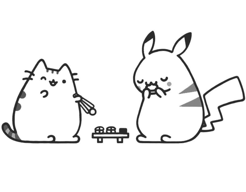 Mèo Pusheen và Pikachu