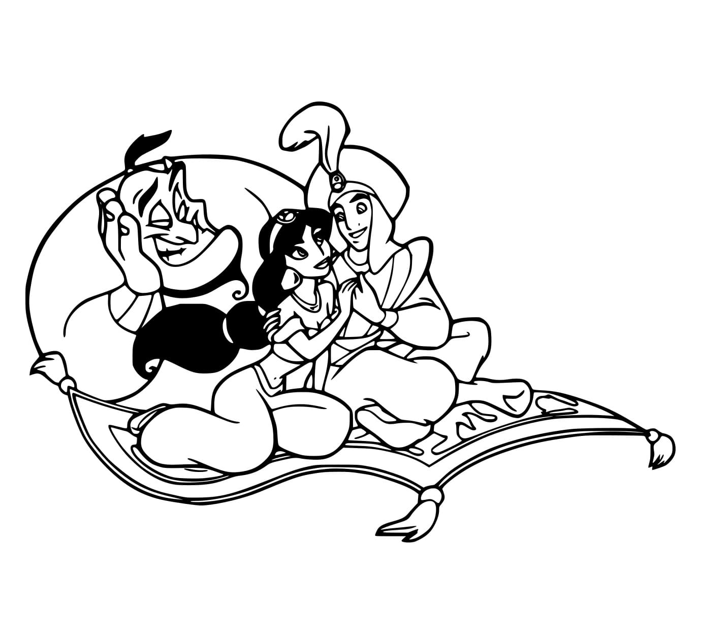 Aladdin Và Jasmine Với Thần Đèn Trên Thảm Bay