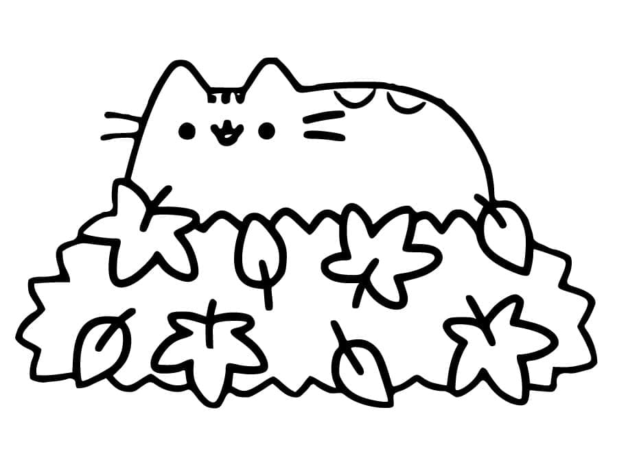 Pusheen Lying on Leaves