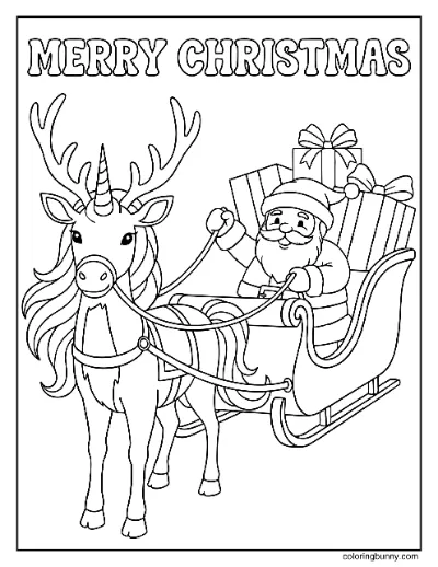 Trang Tô Màu Kỳ Lân Tuần Lộc Kéo Xe Trượt Của Ông Già Noel