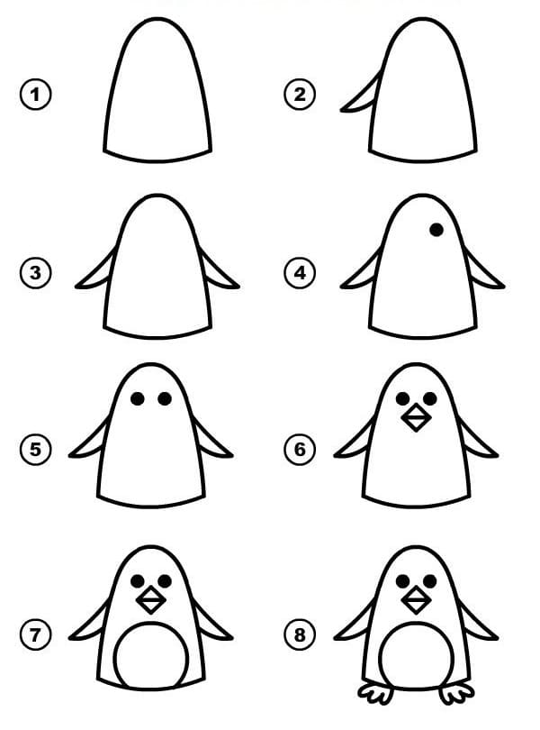 Vẽ Chim Cánh Cụt Đơn Giản Theo Các Bước
