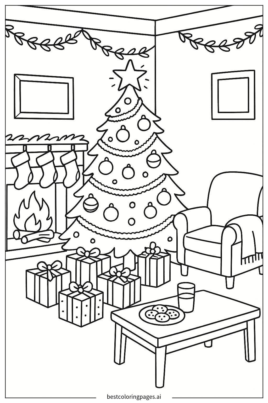A cozy living room with a lit christmas tree