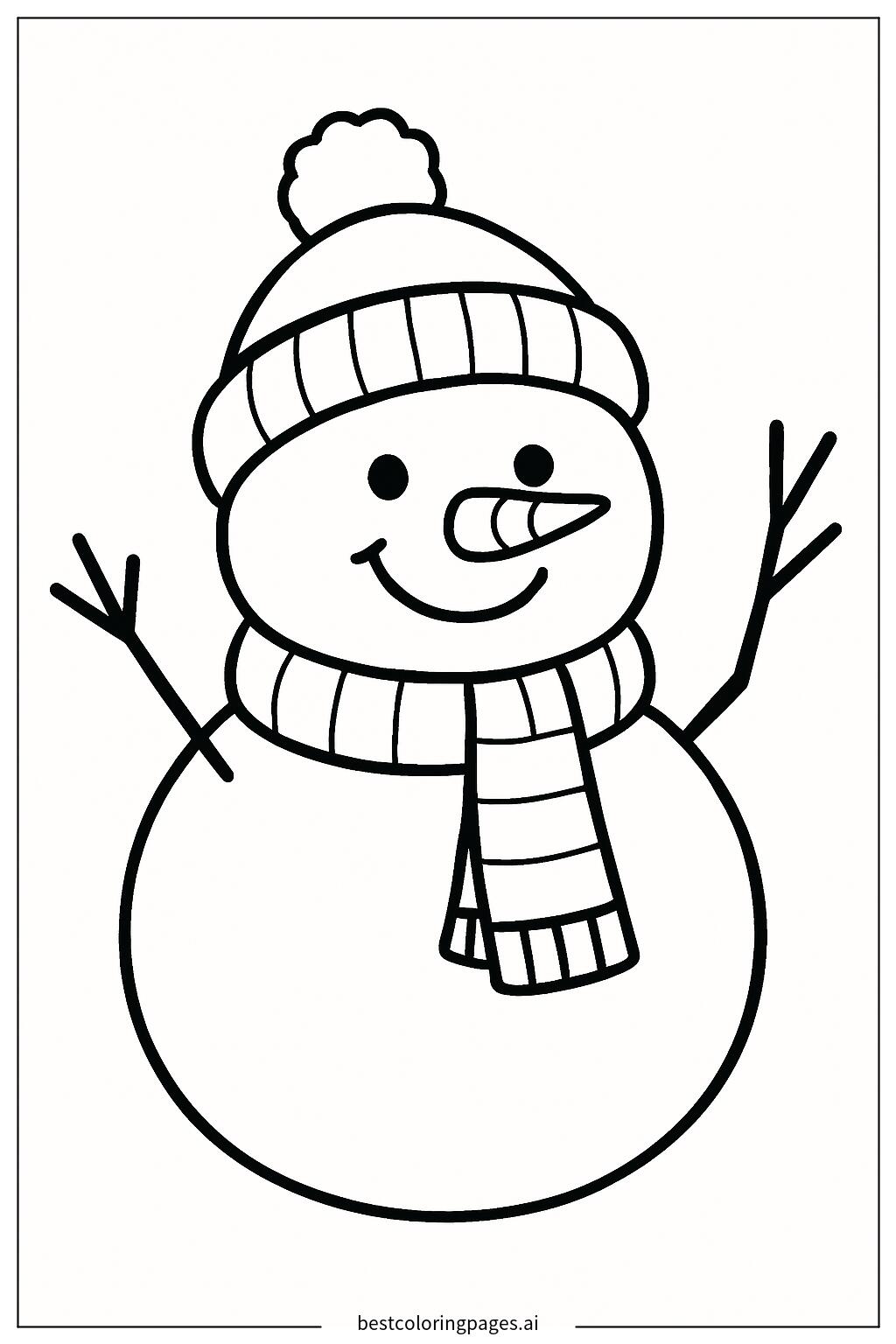 A snowman with a scarf and hat