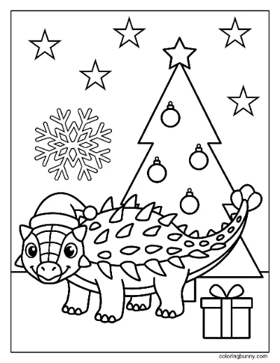 Trang Tô Màu Cây Thông Giáng Sinh Khủng Long Ankylosaurus