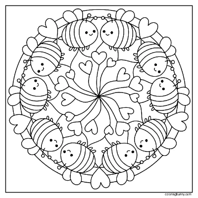 Trang Tô Màu Mandala Ong Ngày Valentine