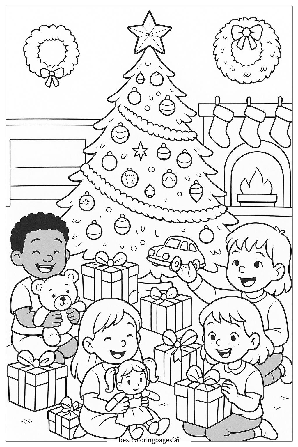 Children opening presents under the tree