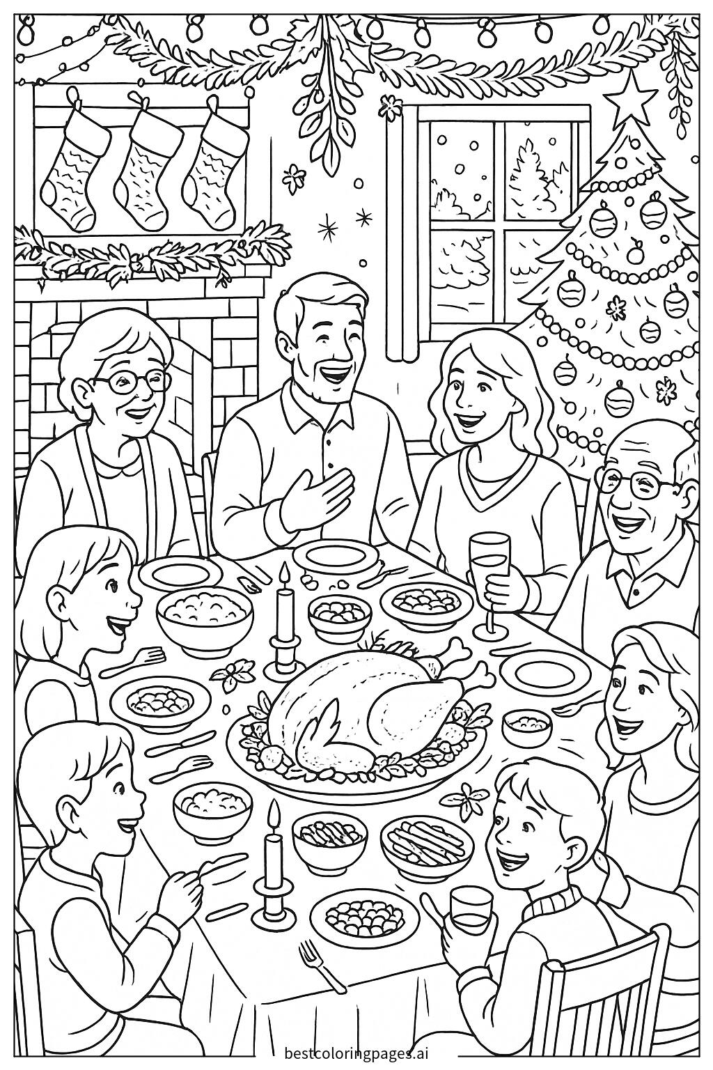 Christmas dinner with family and decorations