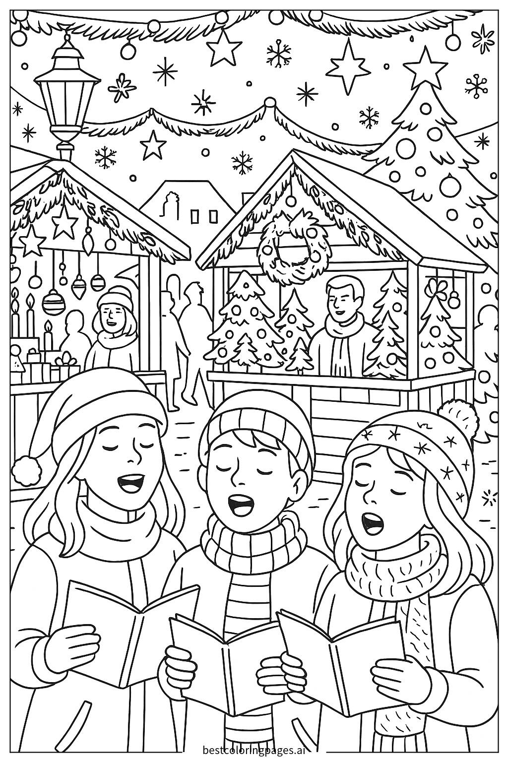 Christmas market with carolers