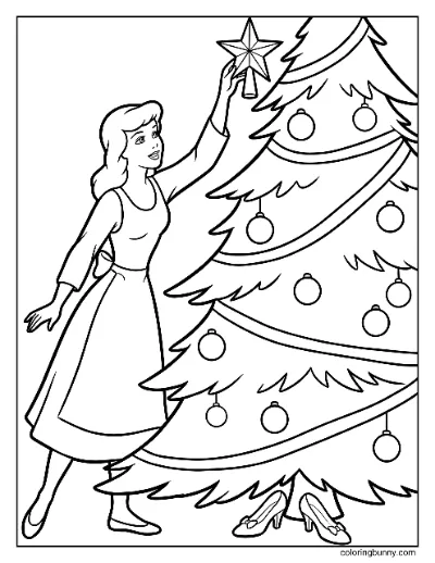 Cinderella Trang Tô Màu Cây Giáng Sinh Công Chúa Disney