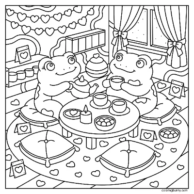 Trang Tô Màu Ếch Ngày Valentine Tiệc Trà