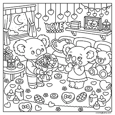 Trang Tô Màu Gấu Koala Ngày Valentine Quà Hoa