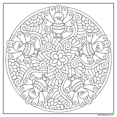 Trang Tô Màu Mandala Gà Tây Dễ Thương Lễ Tạ Ơn