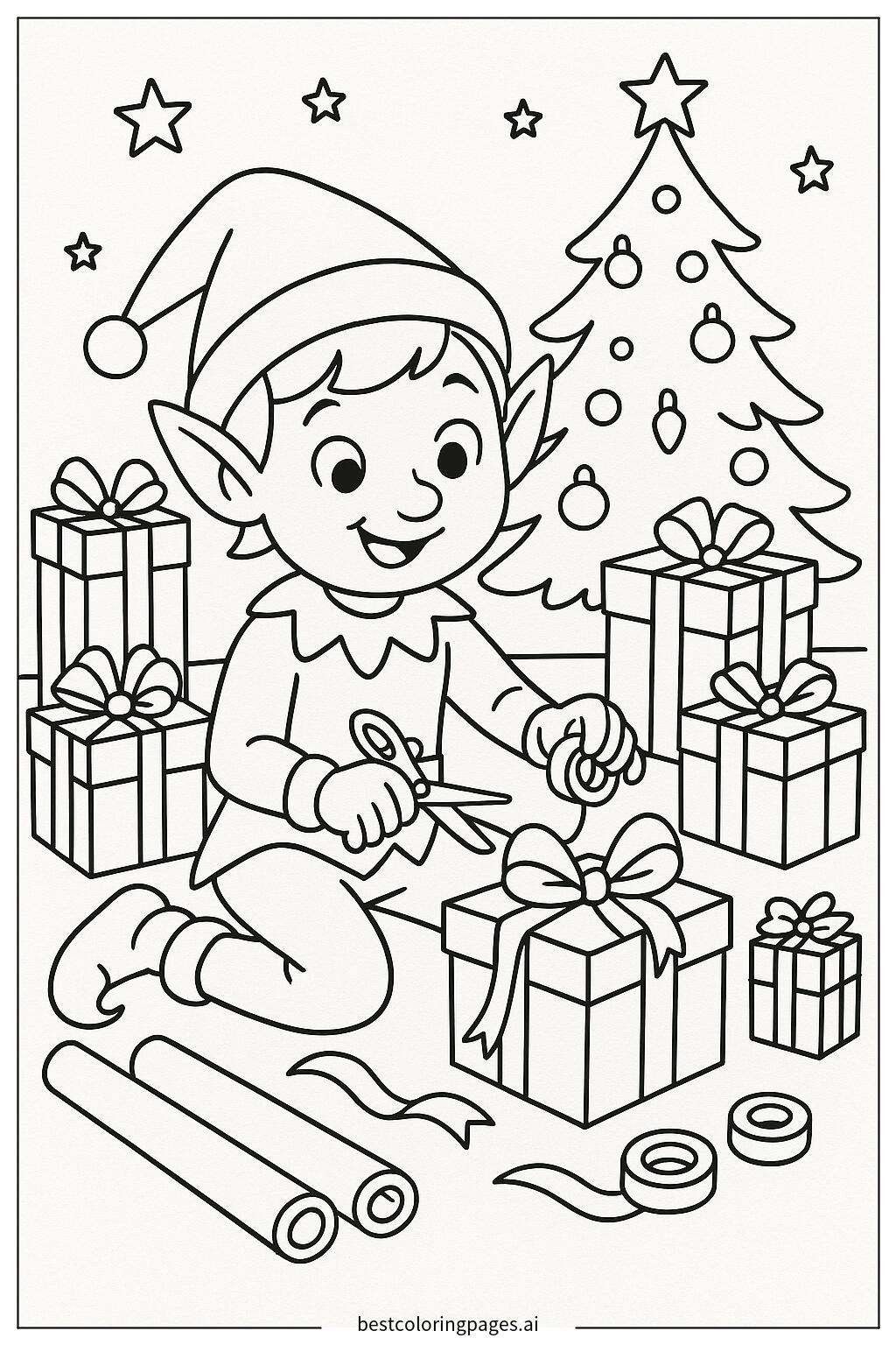 Elf wrapping christmas presents