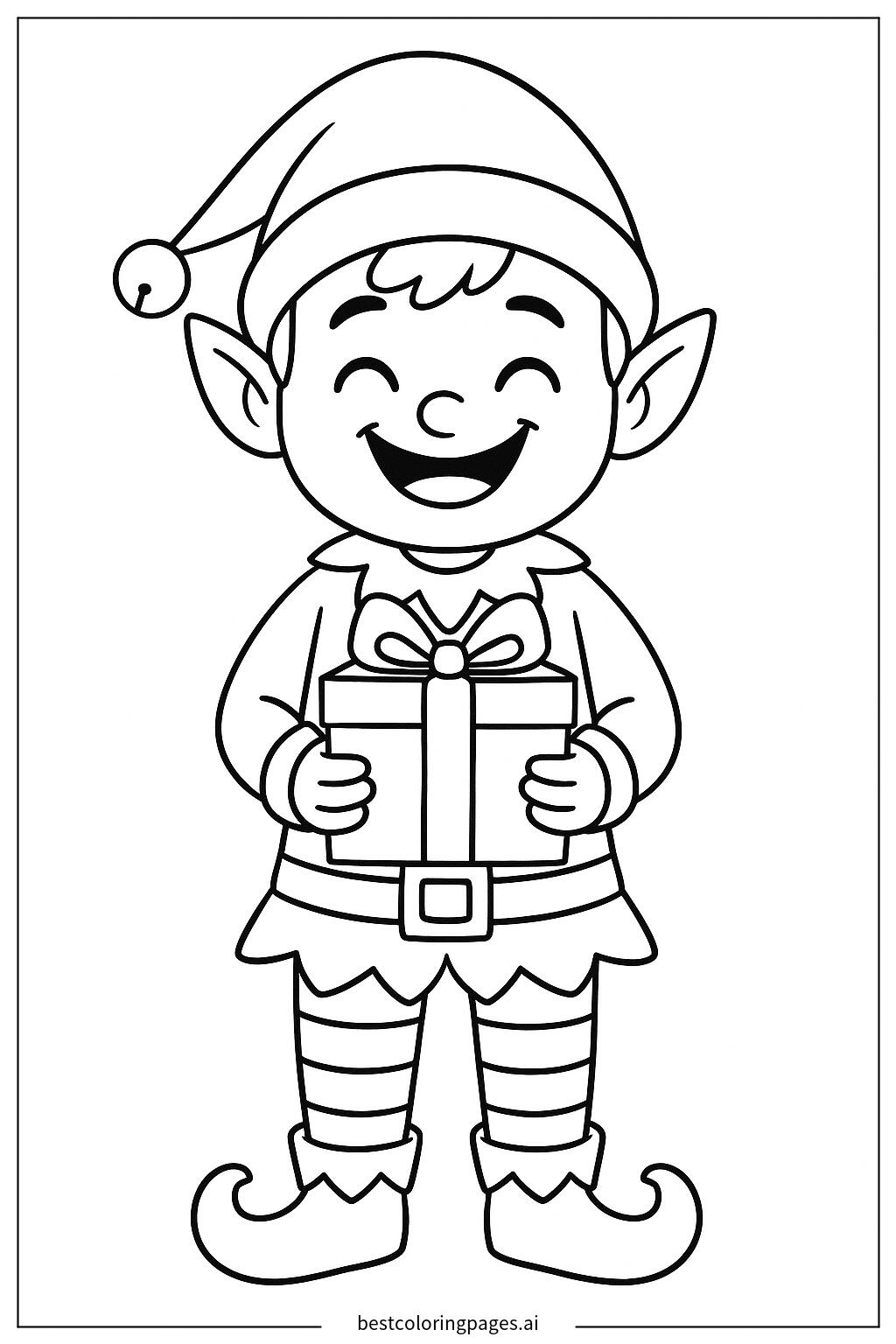 Happy elf holding a gift