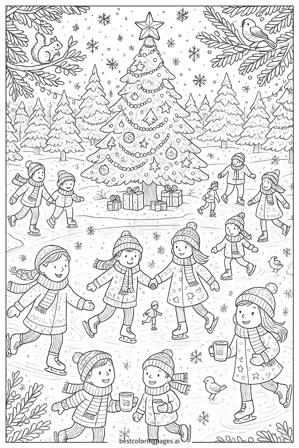 Ice skating scene with christmas lights