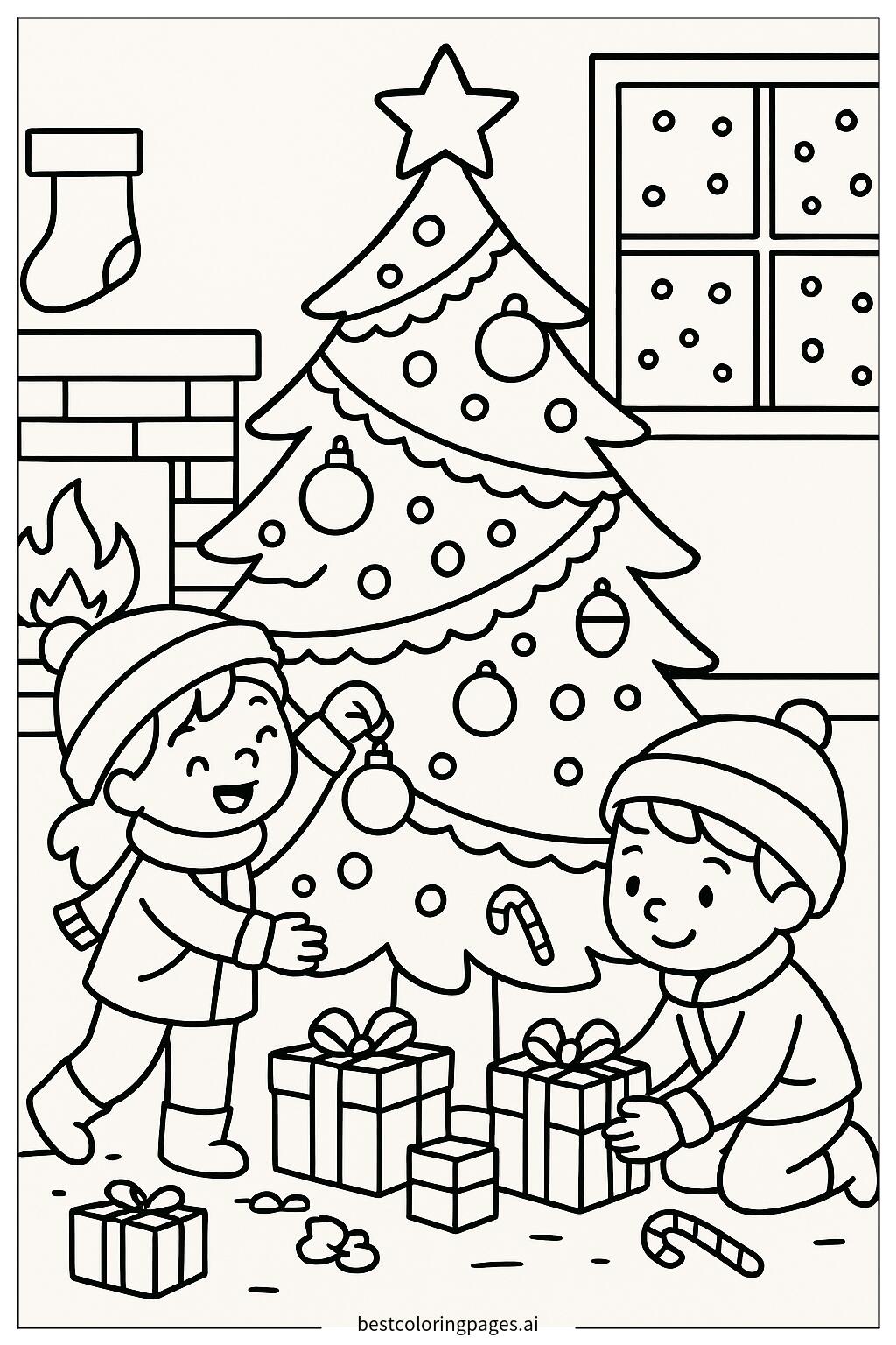 Kids decorating a christmas tree